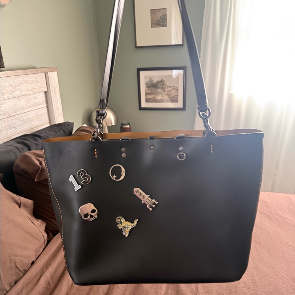 RARE! Coach rogue black tote with pins